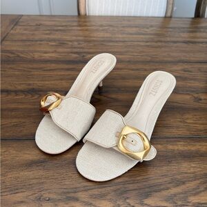 SCHUTZ Cream Heels with Gold Accent